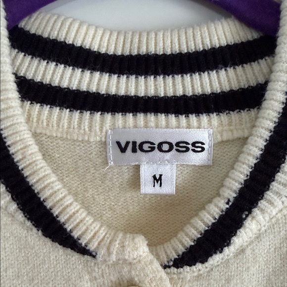 Vigoss Cream Knit Bomber Jacket with Black Stripe Trim - Picture 2 of 4